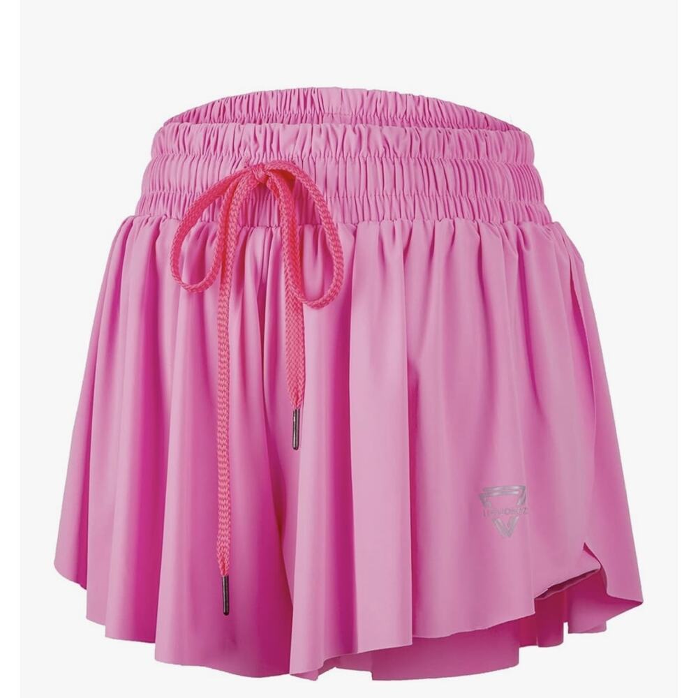 Lugongzi Pink Flowy Women Gym Yoga Workout Running Shorts Tennis Skort Skirt